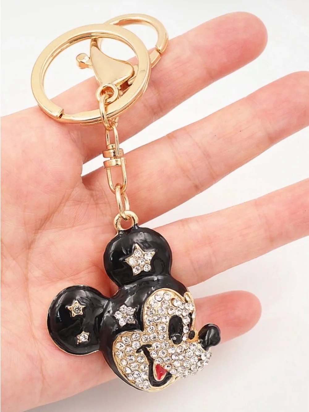 NWT Gold & Black Crystal Mickey-Style Keychain Bag Charm